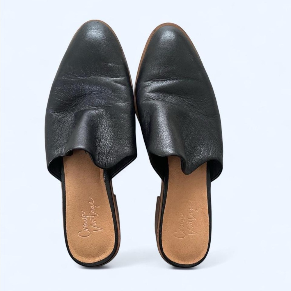 Crown Vintage. - Rydel - Black Leather Mule w/Block Heel- Size 6.5/37‎
